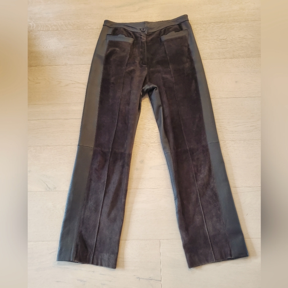 GenuineLeather/suedeSz.11 ChocolateBrown/Black Pant Waist 15" Rise 13" Inseam30"